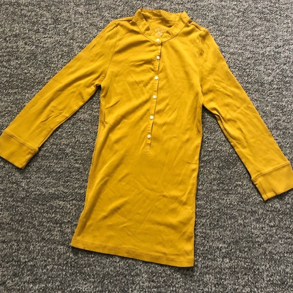 J Crew 100% Cotton Half Button Mustard Top 3/4 Sleeve Size Small